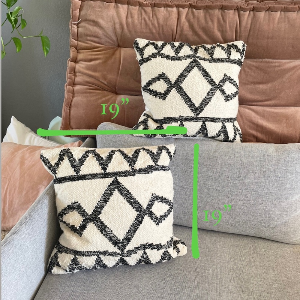 19”x19” Black & Cream Boho Faux Fur Decorative Throw Pillows